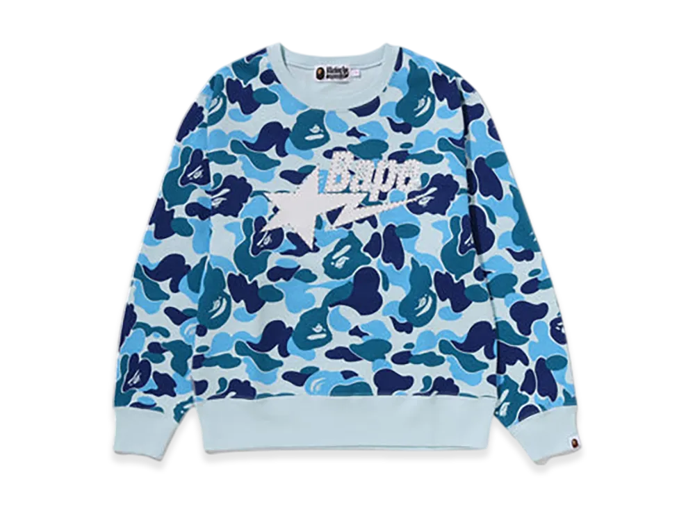 A BATHING APE ABC Camo Rhinestone Bape STA Crewneck Sweatshirt "Blue"