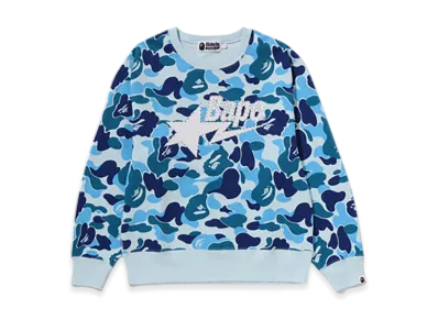 A BATHING APE ABC Camo Rhinestone Bape STA Crewneck Sweatshirt "Blue"