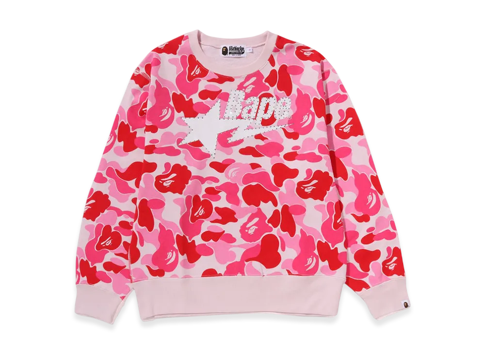 A BATHING APE ABC Camo Rhinestone Bape STA Crewneck Sweatshirt "Pink"