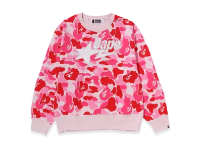 A BATHING APE ABC Camo Rhinestone Bape STA Crewneck Sweatshirt "Pink"