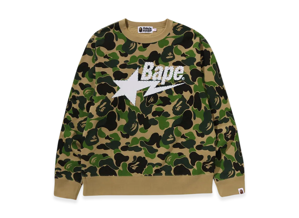 A BATHING APE ABC Camo Rhinestone Bape STA Crewneck Sweatshirt "Green"