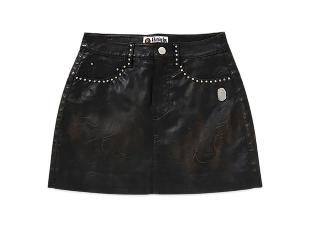 A BATHING APE Camo Embossed Washed Rhinestone Skirt "Black"