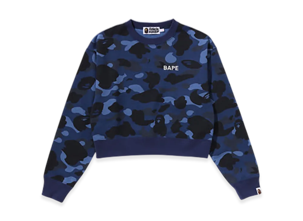 A BATHING APE Color Camo Cropped Crewneck Sweatshirt "Navy"