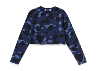 A BATHING APE Color Camo Cropped LS Tee "Navy"
