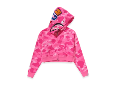 A BATHING APE Color Camo Crystal Stone Shark Cropped Full Zip Hoodie "Pink"