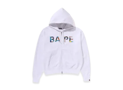 A BATHING APE Multi Camo Crystal Logo Wide Zip Hoodie "White"