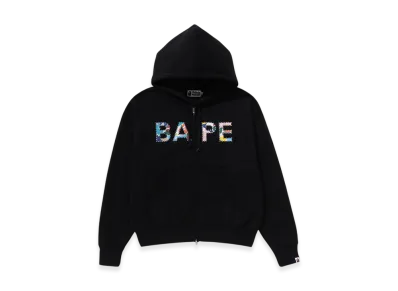 A BATHING APE Multi Camo Crystal Logo Wide Zip Hoodie "Black"
