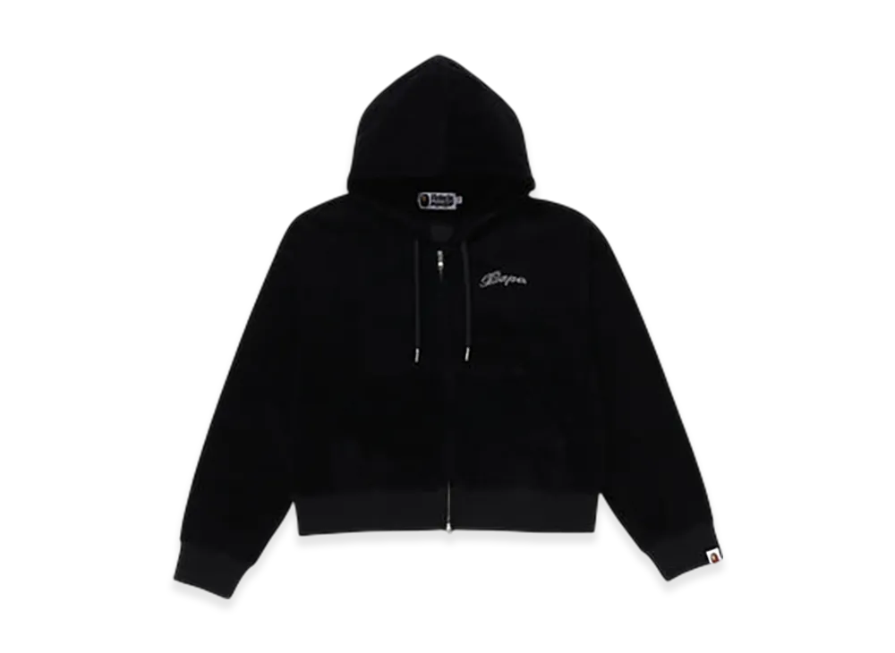 A BATHING APE Washed Multi Logo Rhinestone Velour Full Zip Hoodie "Black"