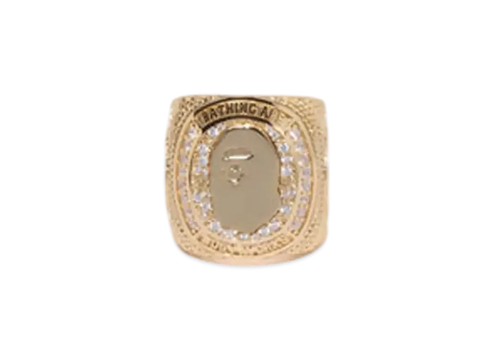 A BATHING APE Rhinestone College Ring "Gold"
