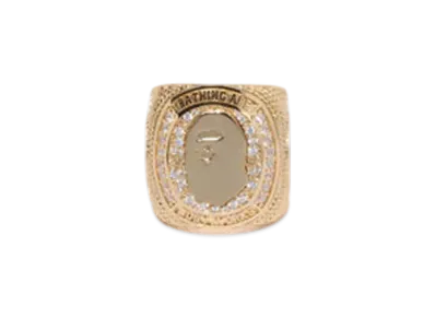 A BATHING APE Rhinestone College Ring "Gold"
