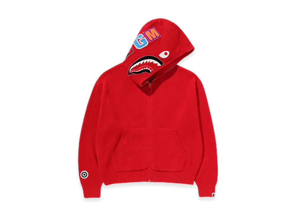 A BATHING APE Shark Full Zip Knit Hoodie "Red"