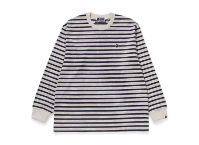 A BATHING APE Solid Camo One Point Relaxed Fit Stripe LS Tee "Ivory"