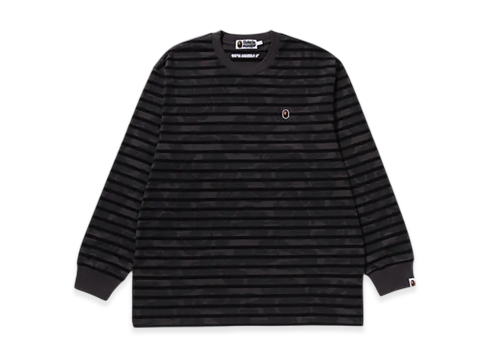 A BATHING APE Solid Camo One Point Relaxed Fit Stripe LS Tee "Black"