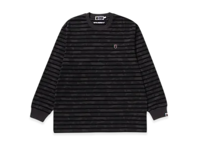 A BATHING APE Solid Camo One Point Relaxed Fit Stripe LS Tee "Black"