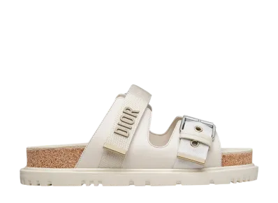 Dior Women's Dioract Slide Sandal Lambskin & Technical Fabric "White"