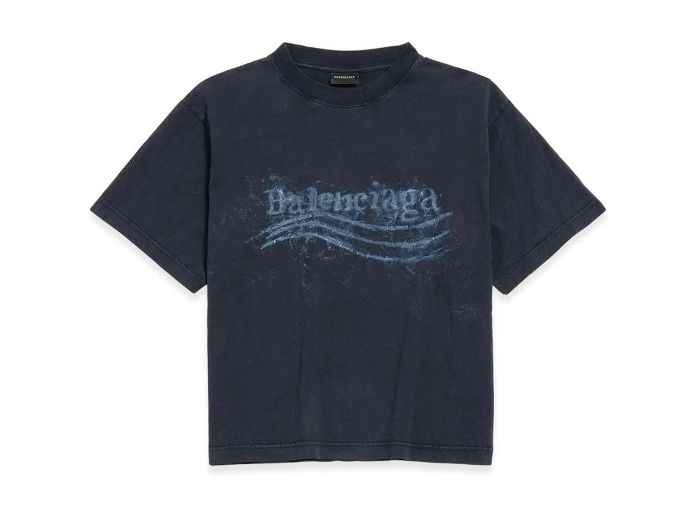 BALENCIAGA Women's Washed Crayon Political T-shirt Medium Fit "Faded Black"