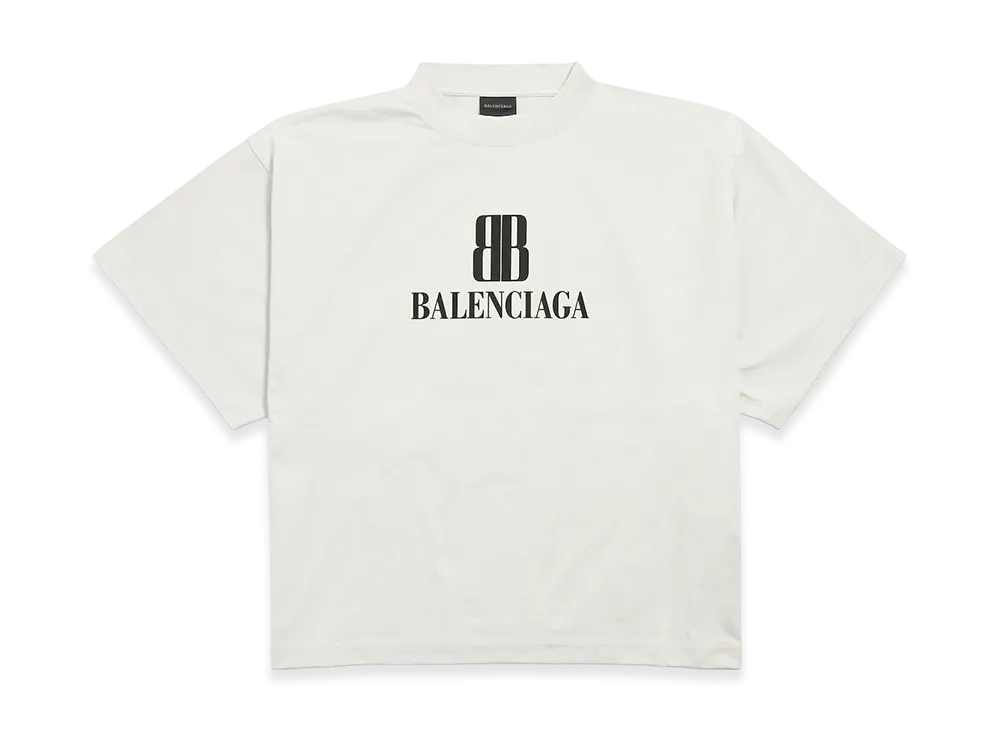 BALENCIAGA Women's Nano BB Cropped T-shirt "Dirty Effect White"