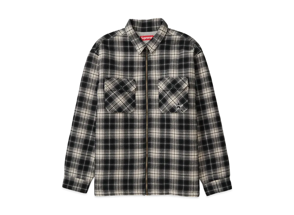 Supreme Thermal Lined Zip Up Flannel Shirt "Black"