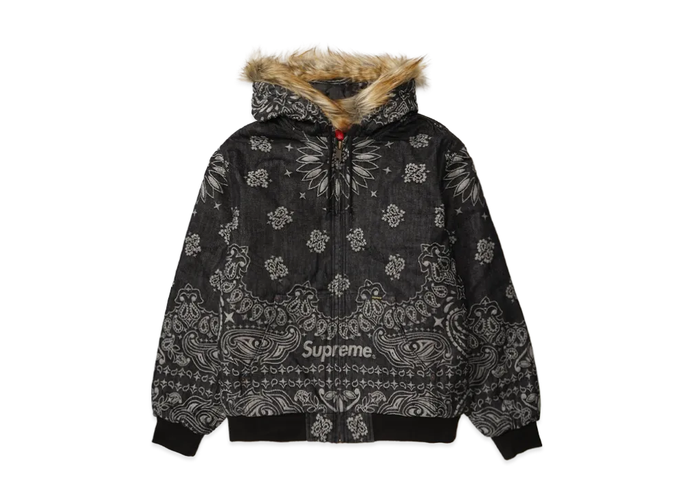 Supreme Bandana Jacquard Denim Hooded Work Jacket "Black"