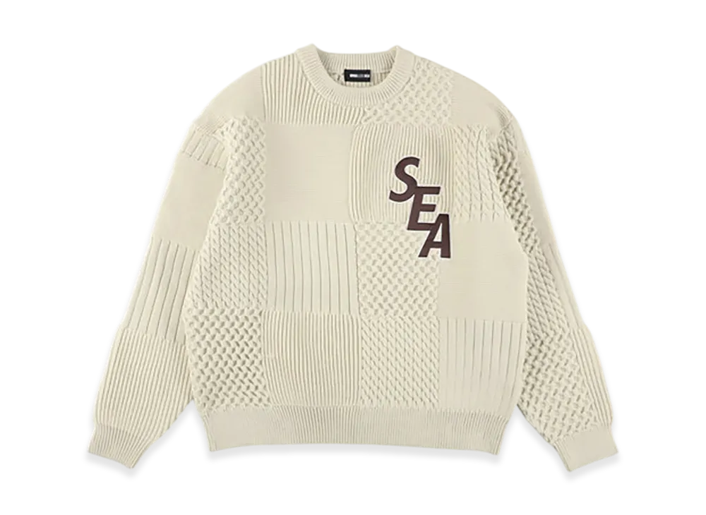 WIND AND SEA Patchwork Knit Sweater "Ivory"