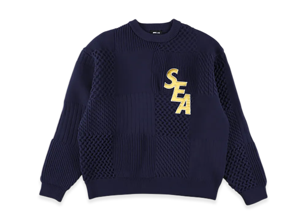 WIND AND SEA Patchwork Knit Sweater "Navy"