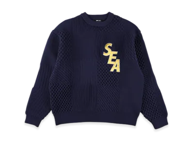 WIND AND SEA Patchwork Knit Sweater "Navy"