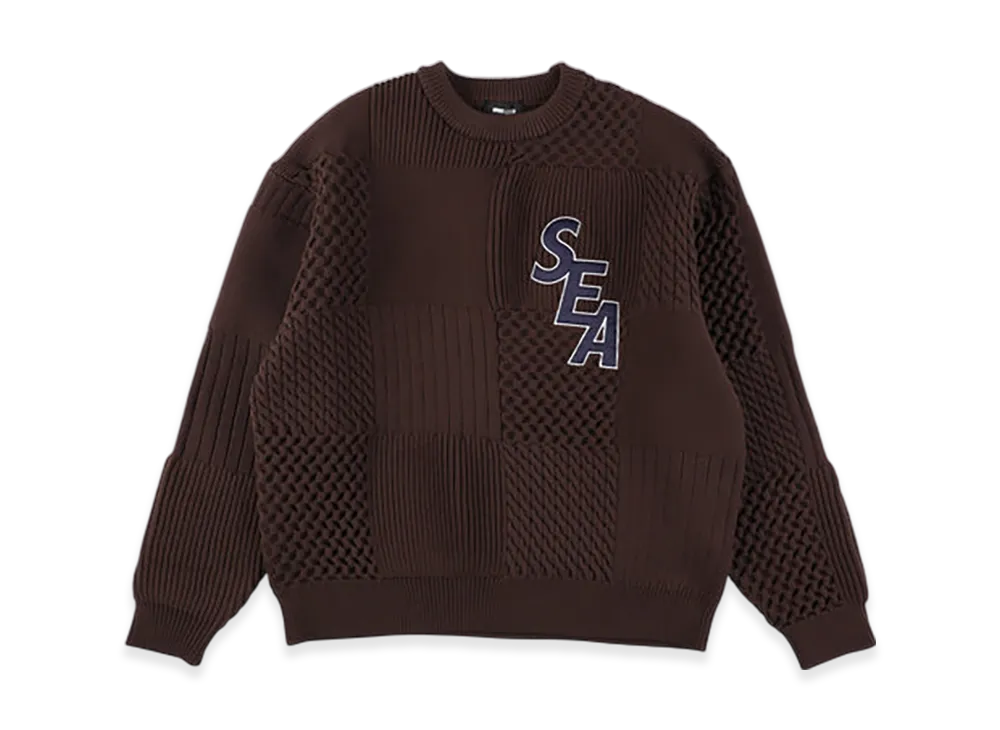 ウィンダンシー パッチワーク ニット セーター "ブラウン"