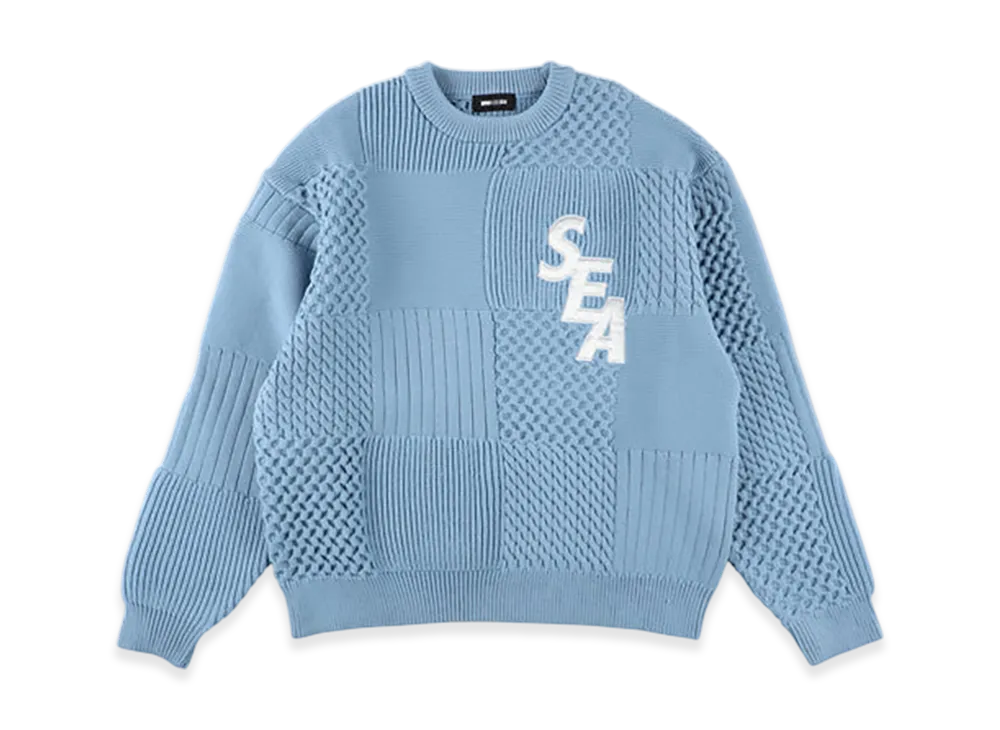 WIND AND SEA Patchwork Knit Sweater "Light Blue"