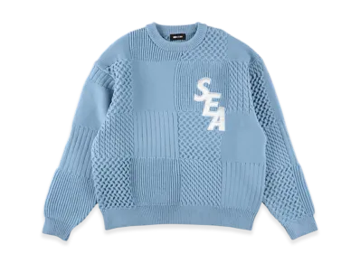 WIND AND SEA Patchwork Knit Sweater "Light Blue"