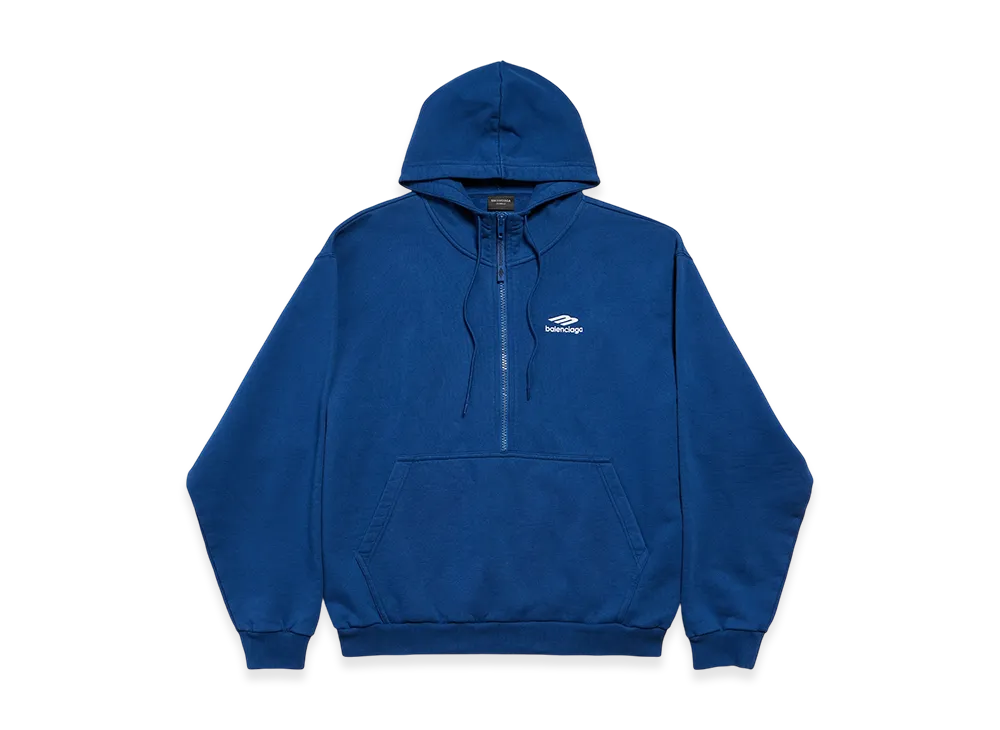 BALENCIAGA 3B Sports Icon Half-zip Hoodie "Marine Blue"