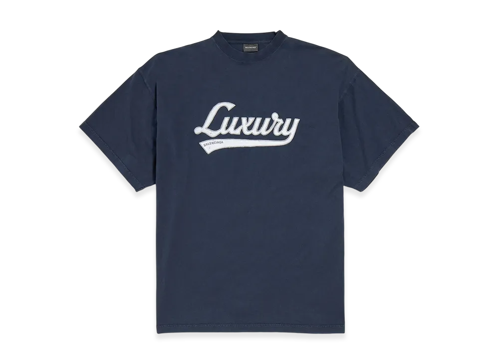 BALENCIAGA Luxury Script Oversize T-shirt "Washed Navy/White"