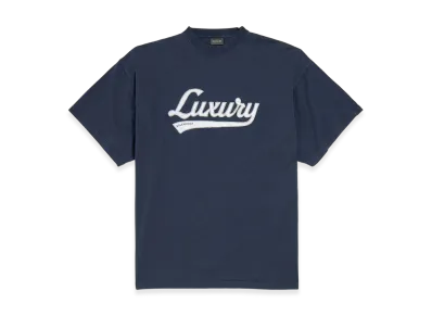 BALENCIAGA Luxury Script Oversize T-shirt "Washed Navy/White"