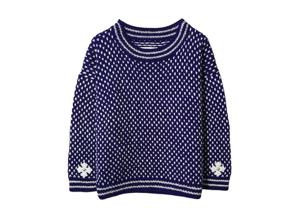 クロムハーツ カシミヤ シープスキンセーター CHプラスパッチ "ブルー ホワイト"