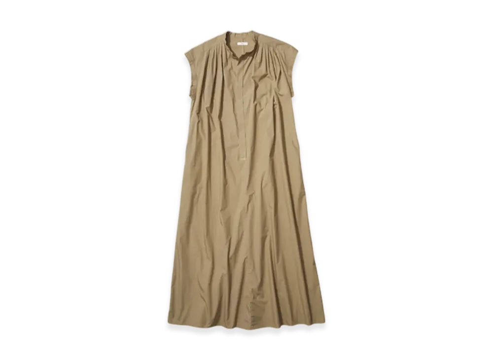 ATON Natural Dyed Cotton Lawn Tucked Dress "Beige"
