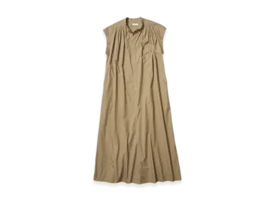 ATON Natural Dyed Cotton Lawn Tucked Dress "Beige"