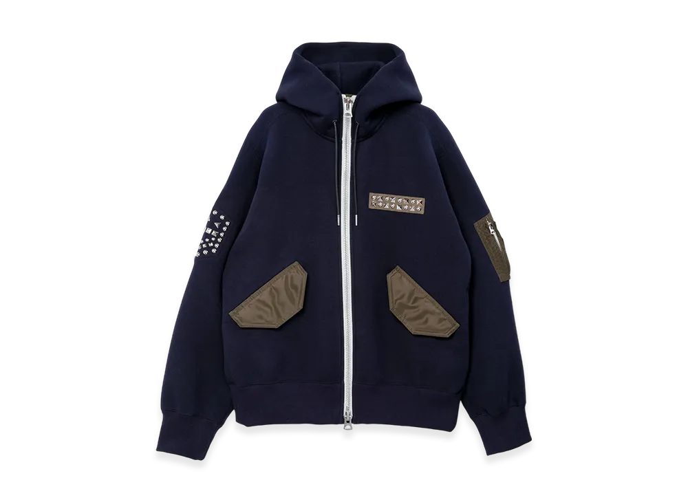 sacai Studded Sponge Sweat Hoodie "Navy/Dark Khaki"