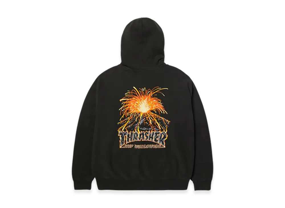 HUF x THRASHER Meltdown Heavyweight Hoodie "Washed Black"