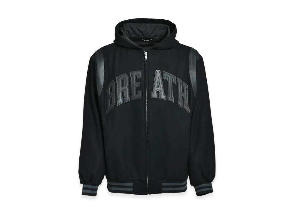 BREATH Arch Logo Hooded Varsity Jacket 