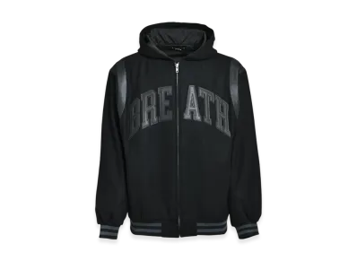 BREATH Arch Logo Hooded Varsity Jacket "Black/Black"
