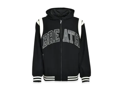 BREATH Arch Logo Hooded Varsity Jacket "Black/White"