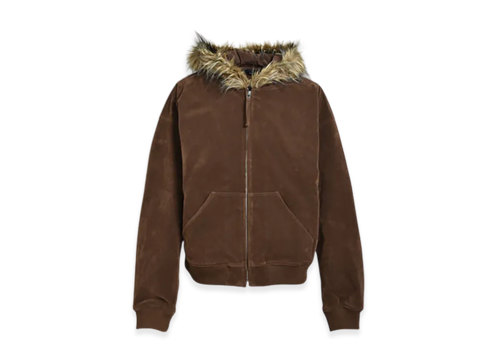 BREATH Faux Leather Fur Hooded Jacket "Brown"