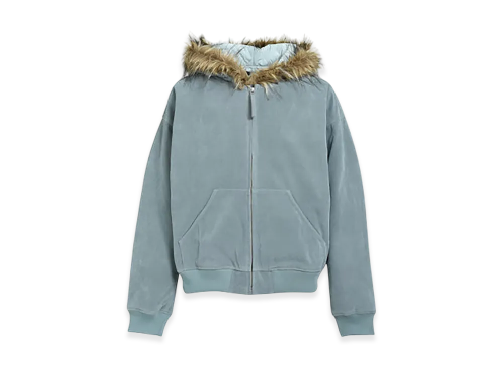 BREATH Faux Leather Fur Hooded Jacket "Ice"