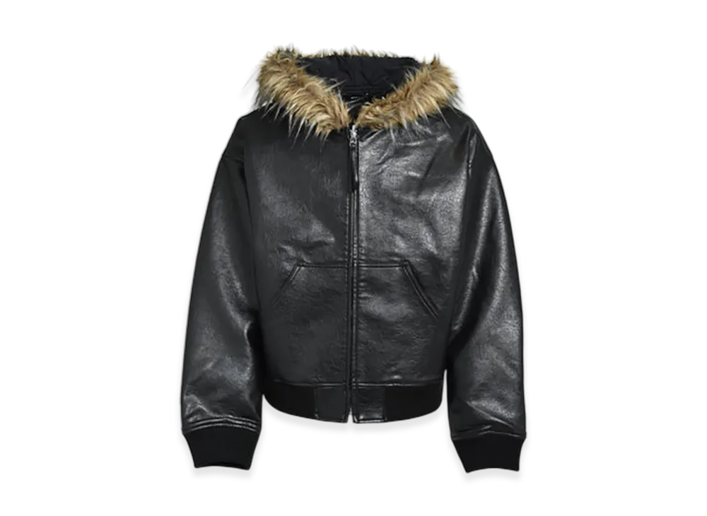 BREATH Faux Leather Fur Hooded Jacket "Black"