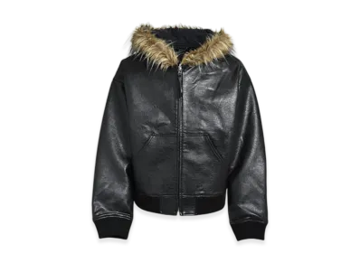 BREATH Faux Leather Fur Hooded Jacket "Black"
