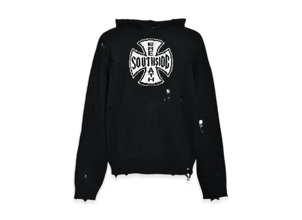 BREATH Southside Cross Damage Mohair Hoodie "Black"