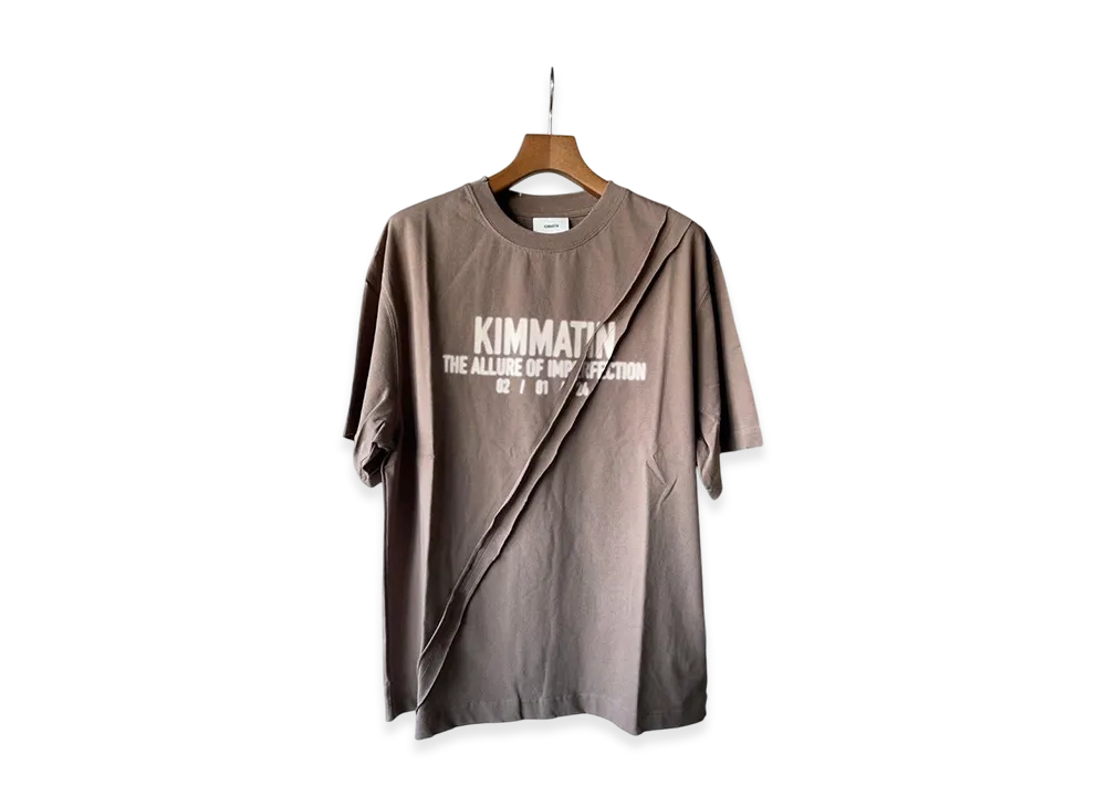 Matin Kim Deep Slit Point Oversize Logo Top "Brown"