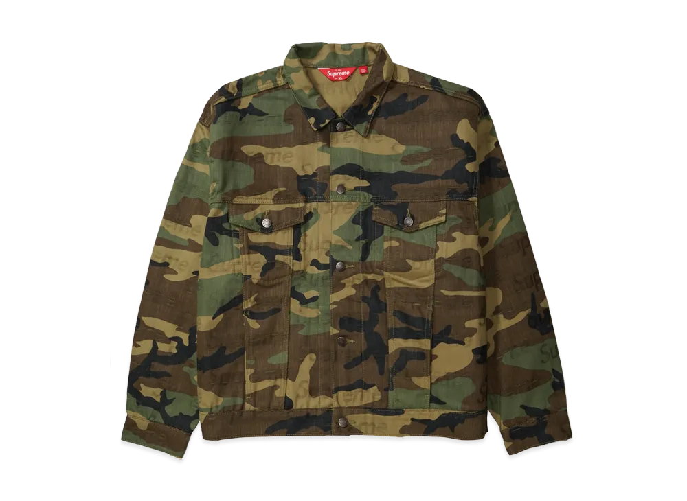 Supreme Jacquard Logos Denim Trucker Jacket "Woodland Camo"