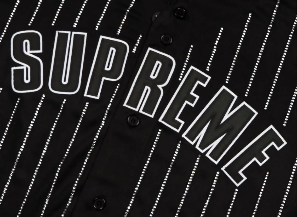 Supreme Rhinestone Stripe Baseball Jersey 