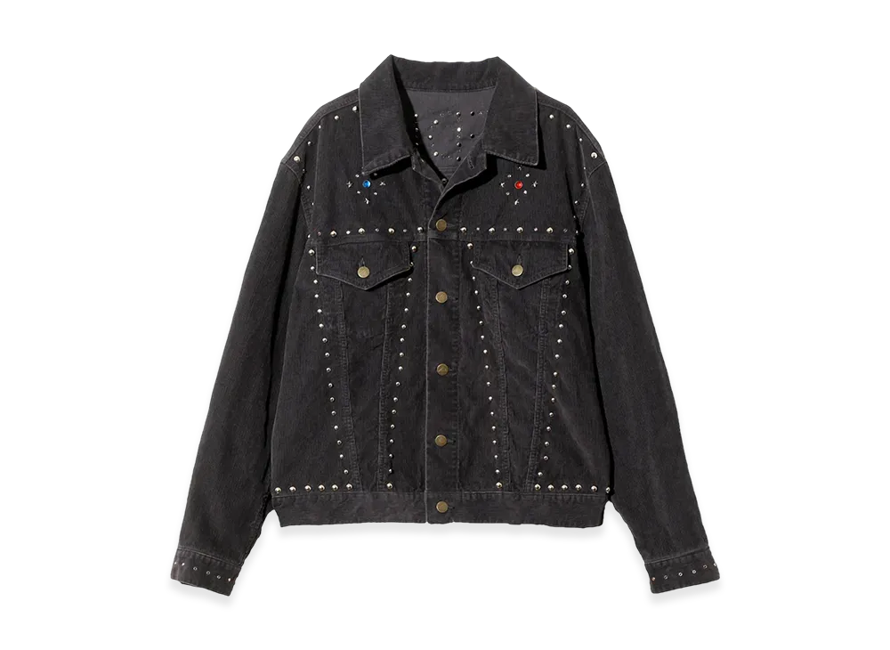 NEEDLES x STUDIOUS Studded Jean Jacket - 14W Corduroy "Dark Purple"