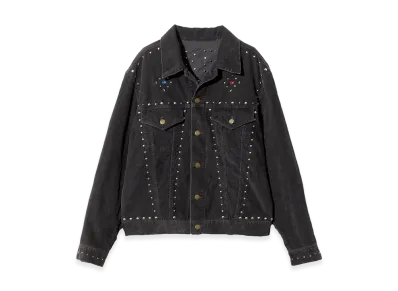 NEEDLES x STUDIOUS Studded Jean Jacket - 14W Corduroy "Dark Purple"